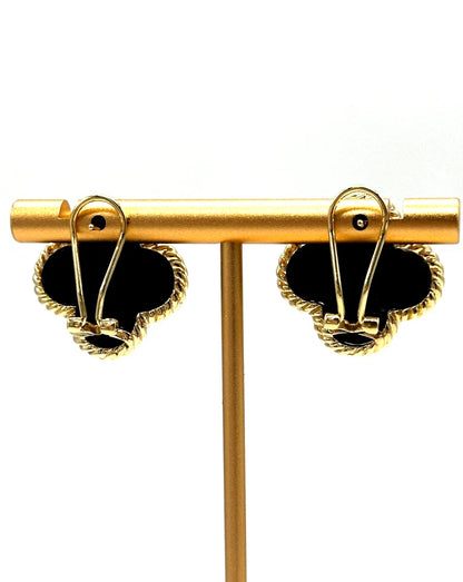 14k yg Black Onyx Clover Stud Earrings