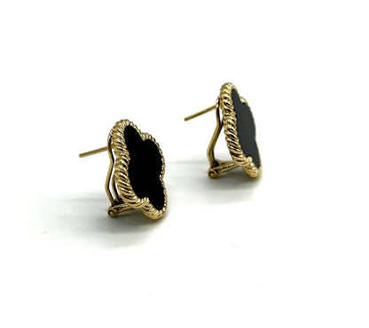 14k yg Black Onyx Clover Stud Earrings