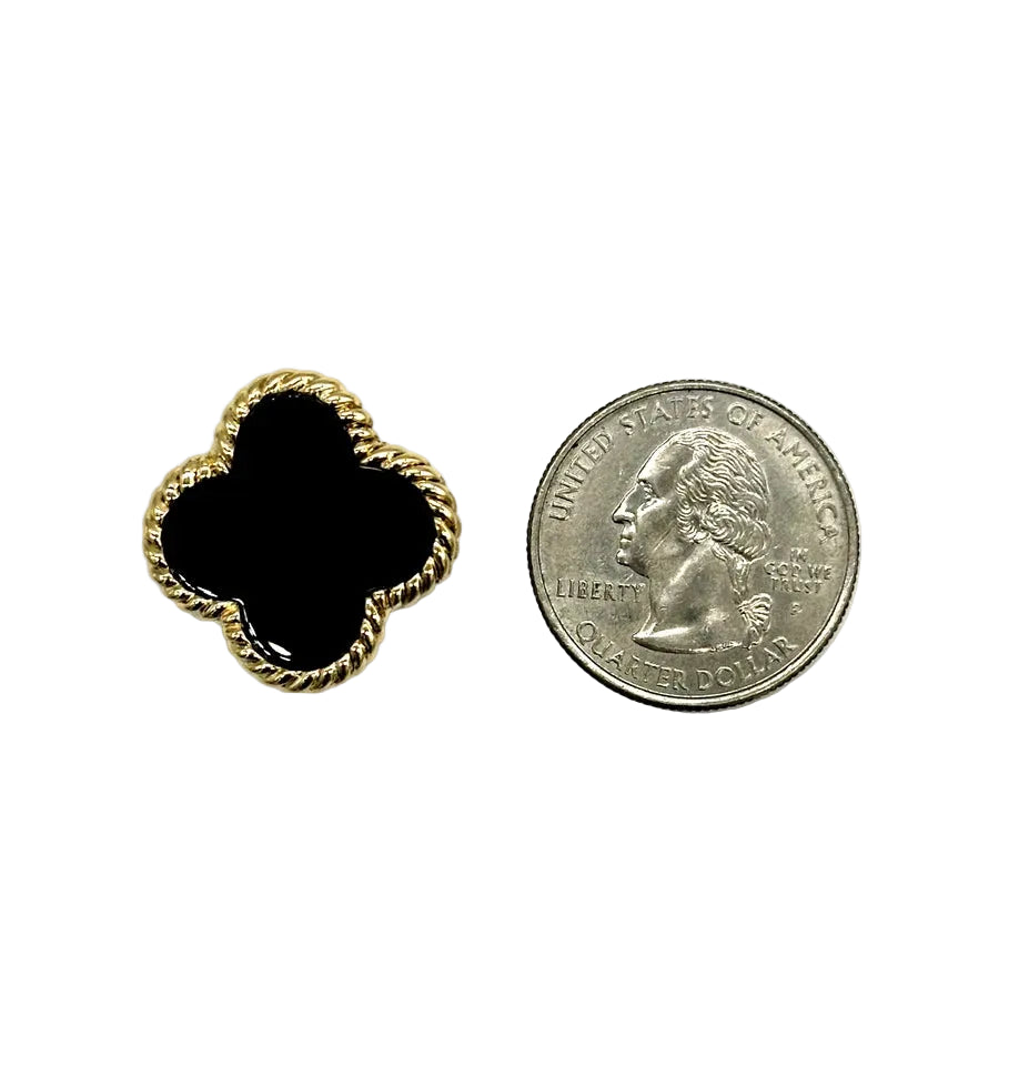 14k yg Black Onyx Clover Stud Earrings