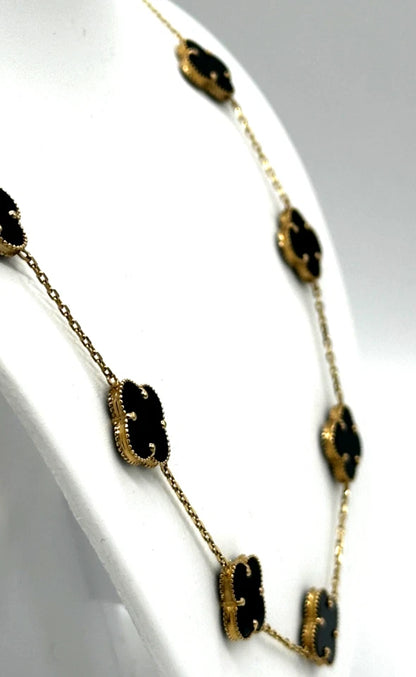 10k yg Black Onyx Clover Necklace