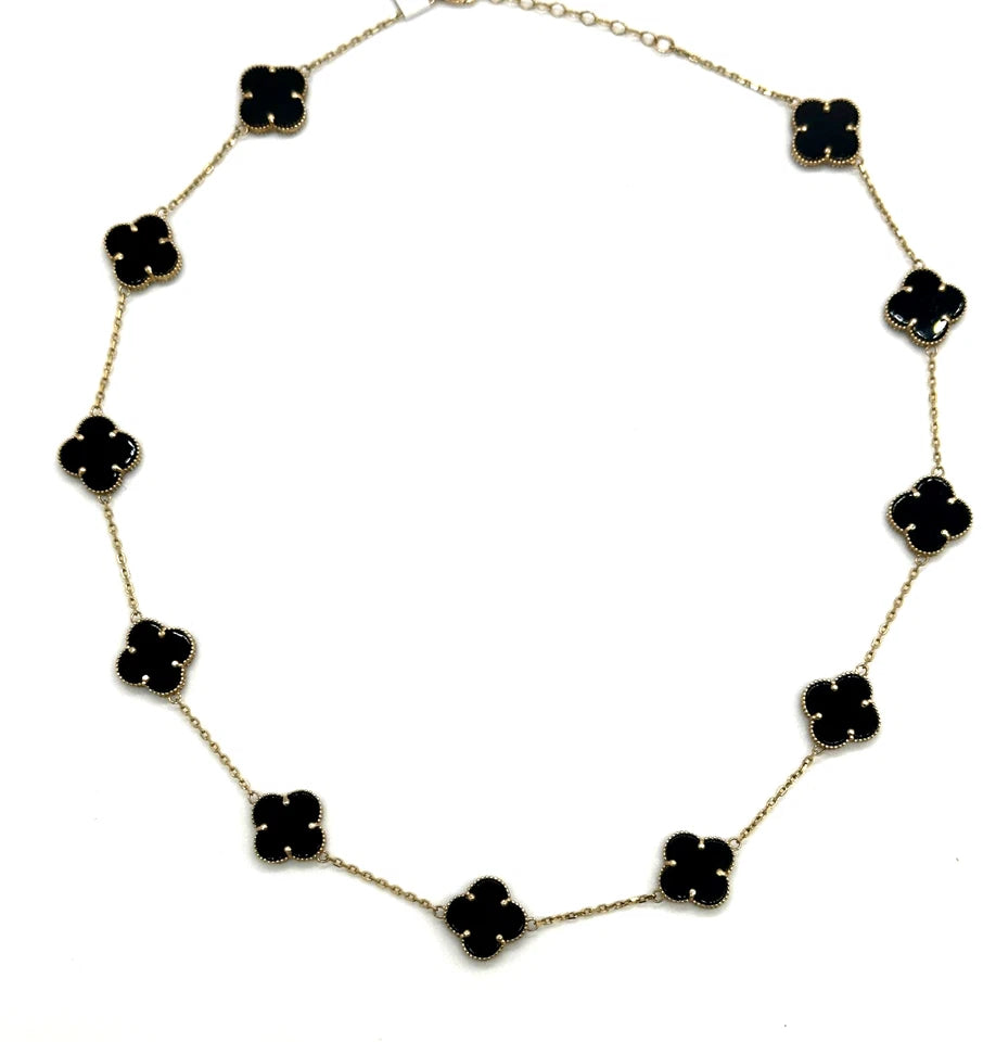 10k yg Black Onyx Clover Necklace