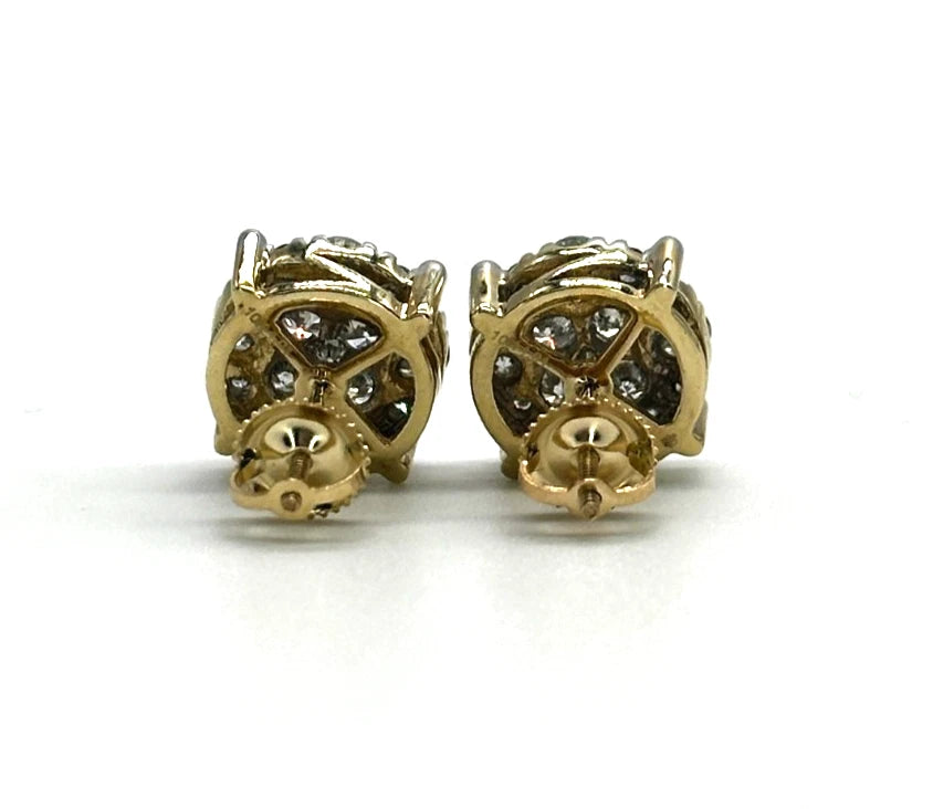 10k yg Round Diamond Cluster Stud Earrings