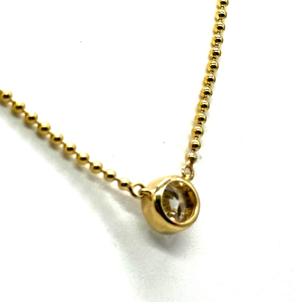 14k yg Lab Diamond Solitaire Necklace w/ Beaded Chain