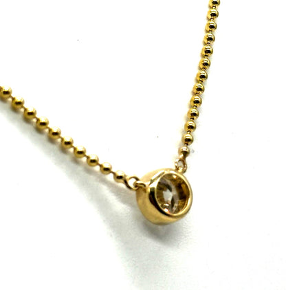 14k yg Lab Diamond Solitaire Necklace w/ Beaded Chain