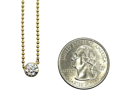 14k yg Lab Diamond Solitaire Necklace w/ Beaded Chain