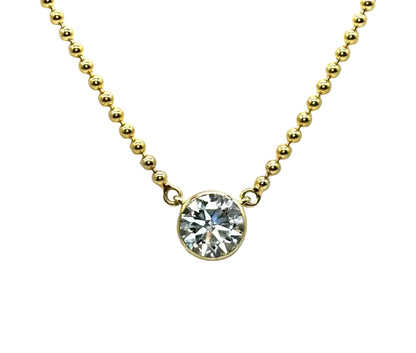 14k yg Lab Diamond Solitaire Necklace w/ Beaded Chain
