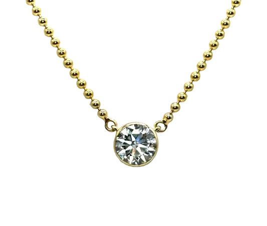 14k yg Lab Diamond Solitaire Necklace w/ Beaded Chain