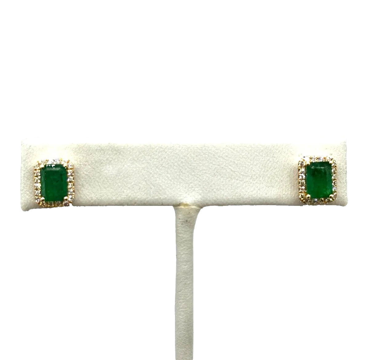 EFFY 14k yg Emerald Shaped Halo Set Emerald Stud Earrings