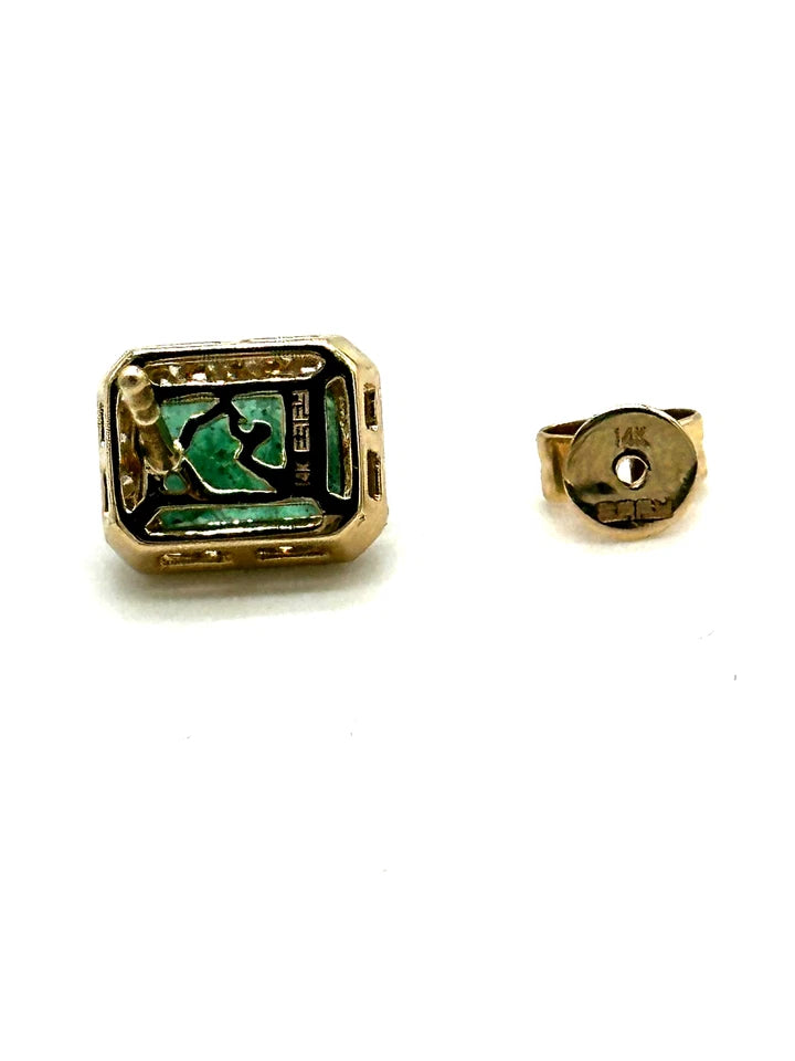 EFFY 14k yg Emerald Shaped Halo Set Emerald Stud Earrings