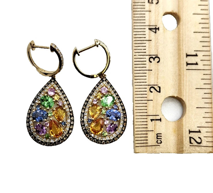 14k yg EFFY Watercolors Sapphire and Diamond Dangle Earrings