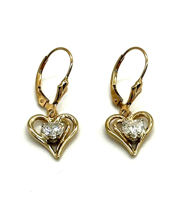 14k yg Diamond Heart Dangle Earrings
