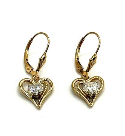 14k yg Diamond Heart Dangle Earrings
