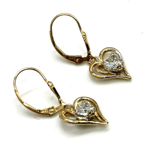 14k yg Diamond Heart Dangle Earrings