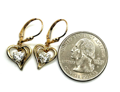 14k yg Diamond Heart Dangle Earrings
