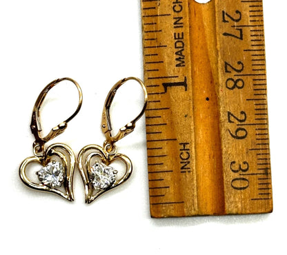 14k yg Diamond Heart Dangle Earrings