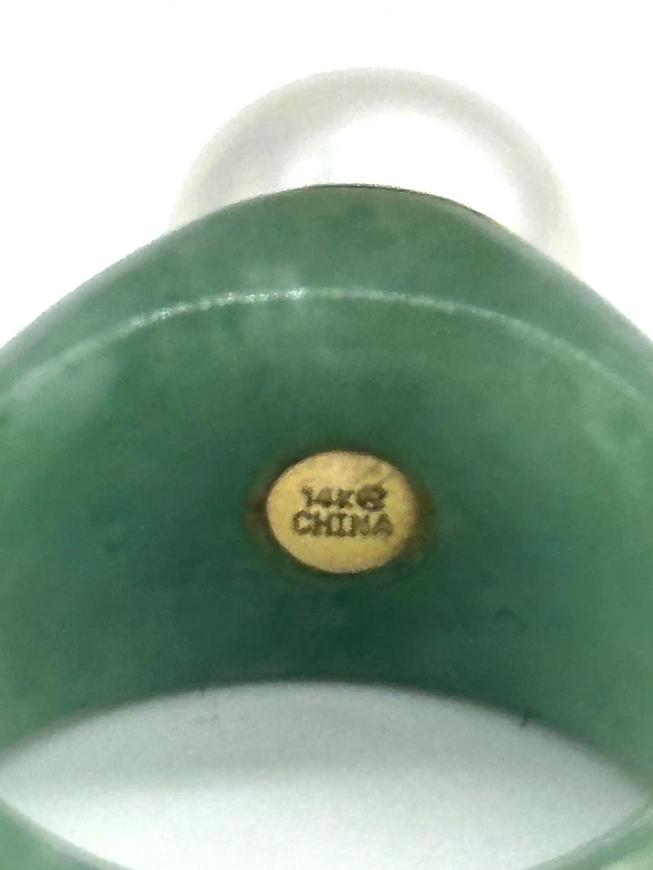 14k yg Trim Jade Band Ring w/ Freshwater Pearl
