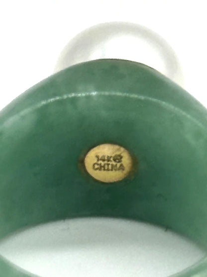 14k yg Trim Jade Band Ring w/ Freshwater Pearl