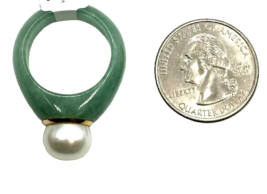 14k yg Trim Jade Band Ring w/ Freshwater Pearl