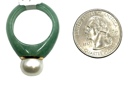 14k yg Trim Jade Band Ring w/ Freshwater Pearl