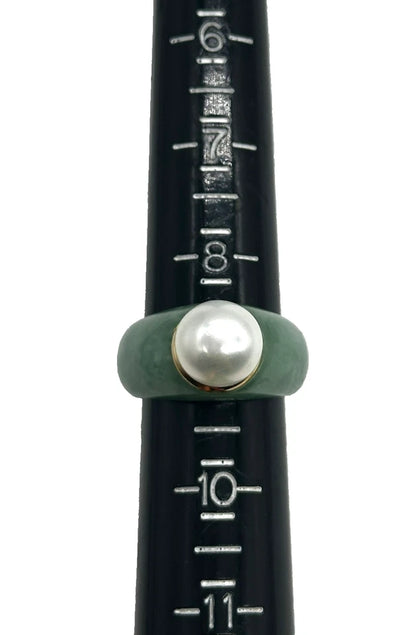 14k yg Trim Jade Band Ring w/ Freshwater Pearl