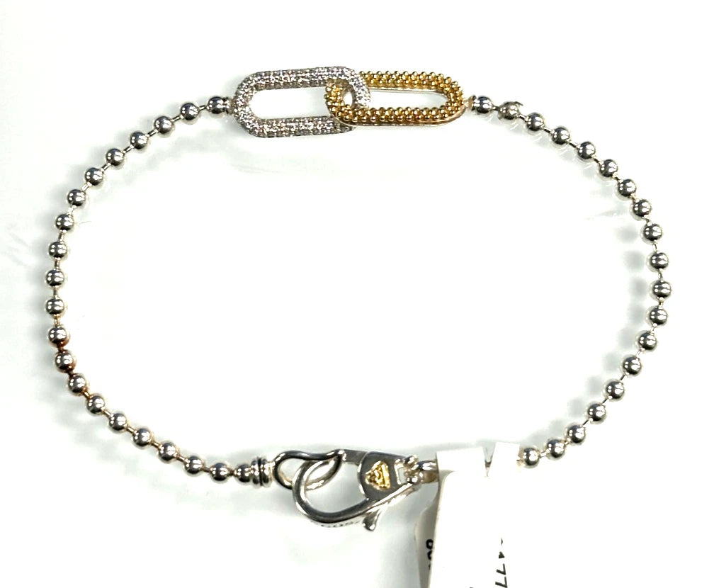18k/SS LAGOS Caviar Lux-Clip Diamond Beaded Link Bracelet