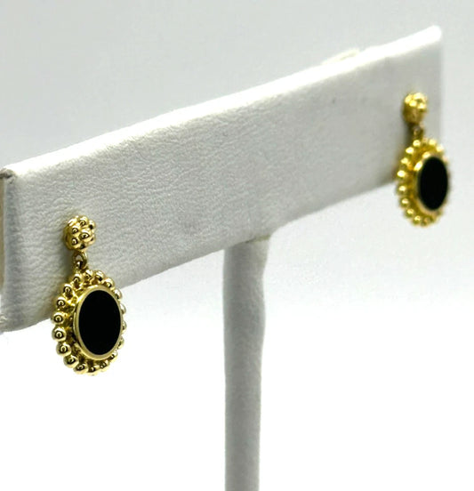 18k yg LAGOS Beaded Bezel Set Black Onyx Dangle Earrings