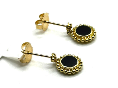 18k yg LAGOS Beaded Bezel Set Black Onyx Dangle Earrings