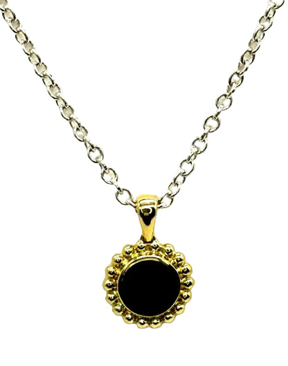 18k yg/SS LAGOS Beaded Bezel Set Circle Black Onyx Necklace