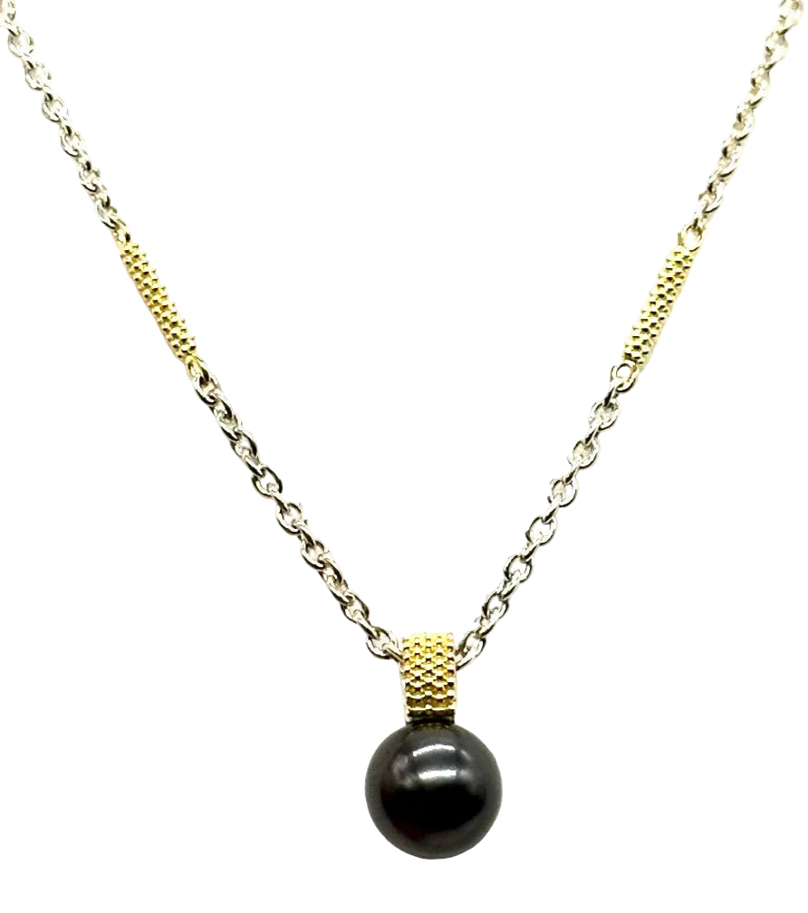 18k yg/SS LAGOS Two-Tone Tahitian Pearl Necklace