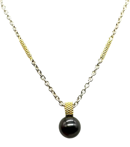 18k yg/SS LAGOS Two-Tone Tahitian Pearl Necklace