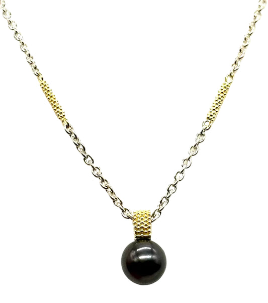 18k yg/SS LAGOS Two-Tone Tahitian Pearl Necklace