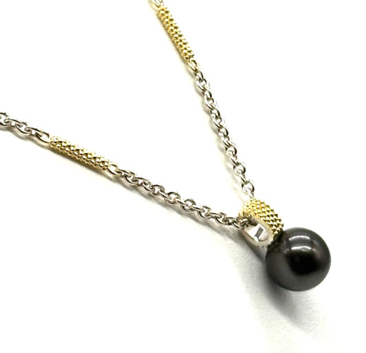 18k yg/SS LAGOS Two-Tone Tahitian Pearl Necklace