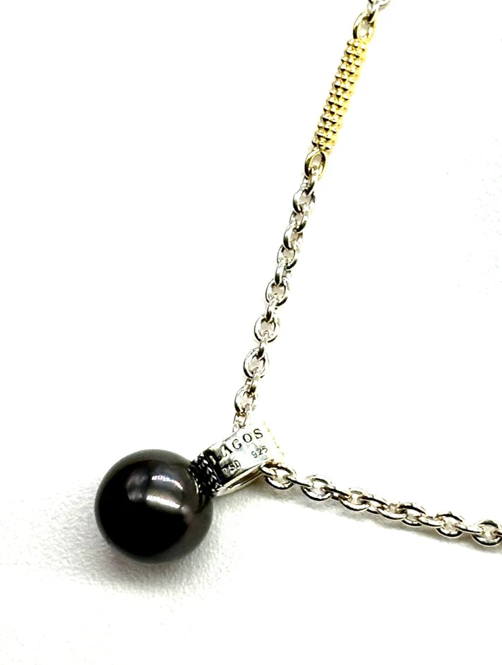 18k yg/SS LAGOS Two-Tone Tahitian Pearl Necklace