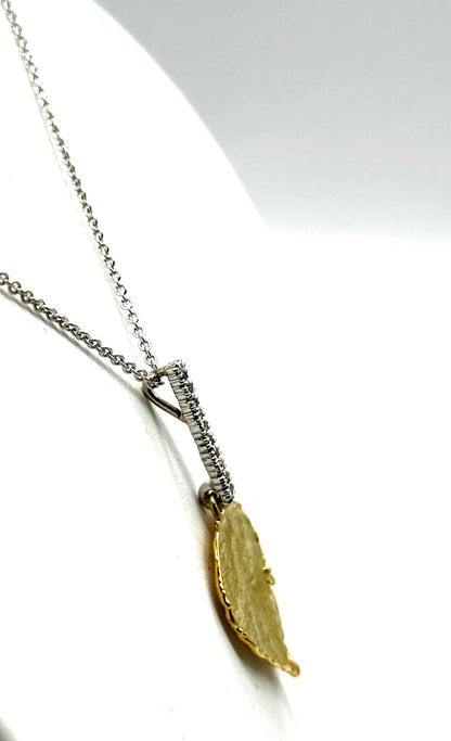 19k & 18k Two-Tone Leaf Necklace w/ Diamonds