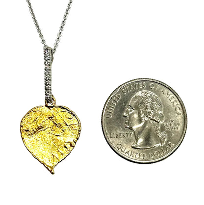 19k & 18k Two-Tone Leaf Necklace w/ Diamonds